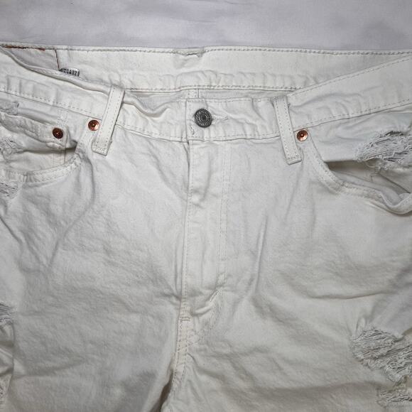 Levis 511 Jean Shorts Mens Size 36 Ivory Distressed Denim Raw Hem Cutoff Jorts - Picture 2 of 15